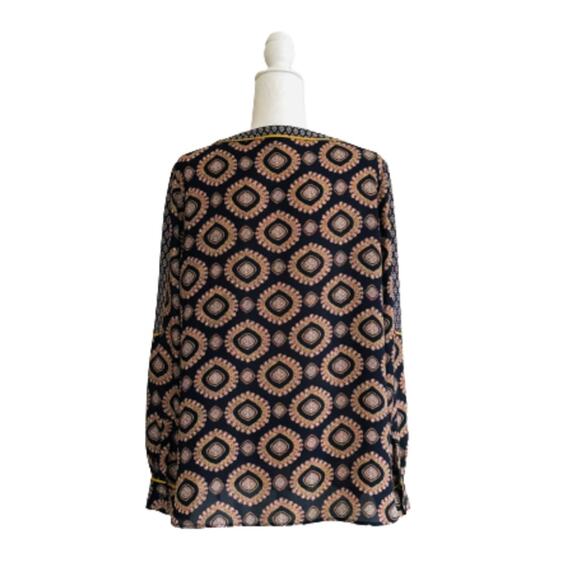 Chelsea & Theodore Blouse Top Navy Medallion Print Boat Neck Long Sleeve Large - Picture 6 of 12
